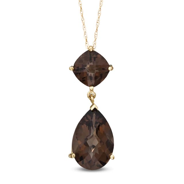 Smoky Quartz Double Drop Pendant in 10K Gold