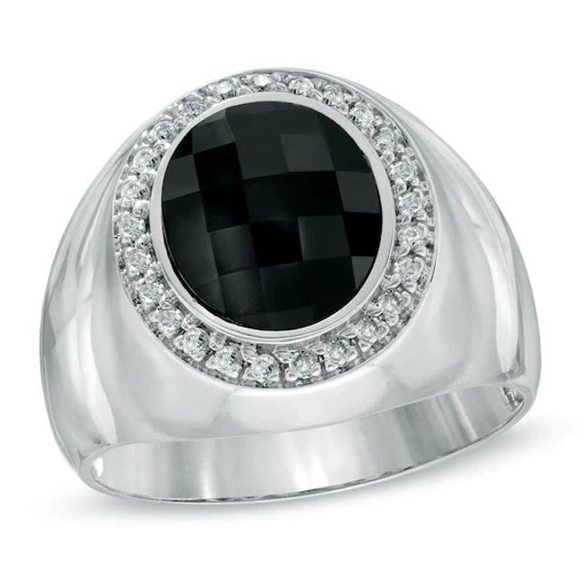 Men's Oval Onyx and 1/4 CT. T.w. Diamond Frame Ring in 10K White Gold