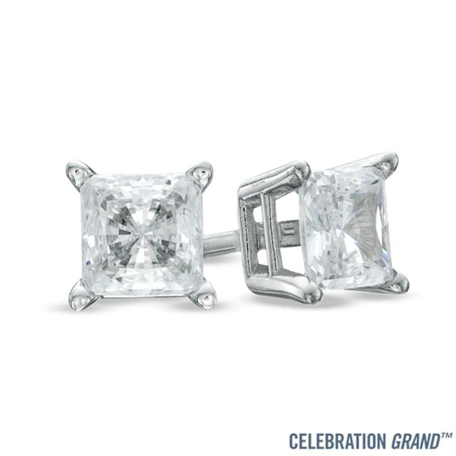 Celebration Ideal 1/3 CT. T.w. Princess-Cut Certified Diamond Solitaire Stud Earrings in 14K White Gold (K/I1)