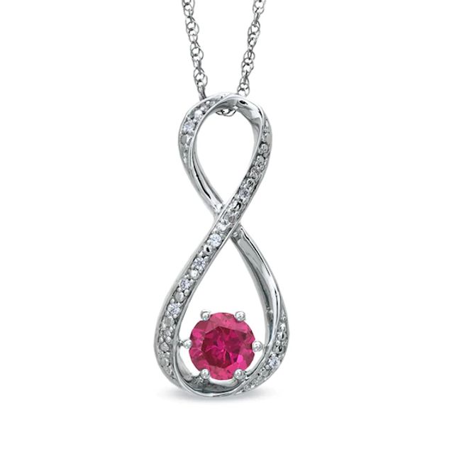 5.5mm Lab-Created Ruby and Diamond Accent Infinity Pendant in Sterling Silver