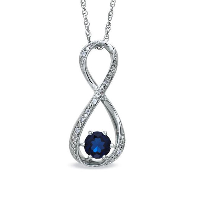 5.5mm Lab-Created Blue Sapphire and Diamond Accent Infinity Pendant in Sterling Silver