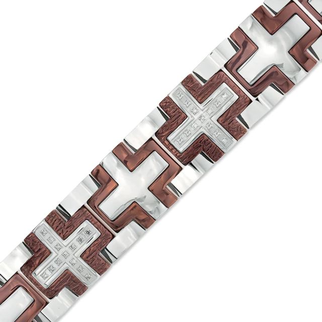 Men's 1/5 CT. T.w. Diamond Cross Bracelet in Two-Tone Stainless Steel - 8.25"