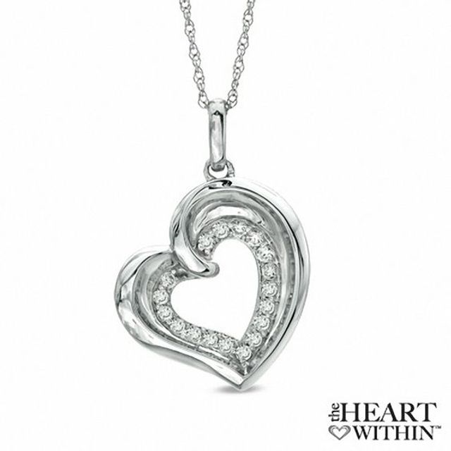 The Heart WithinÂ® 1/5 CT. T.w. Diamond Tilted Heart Pendant in 10K White Gold