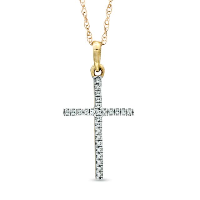 Diamond Accent Lined Cross Pendant in 10K Gold