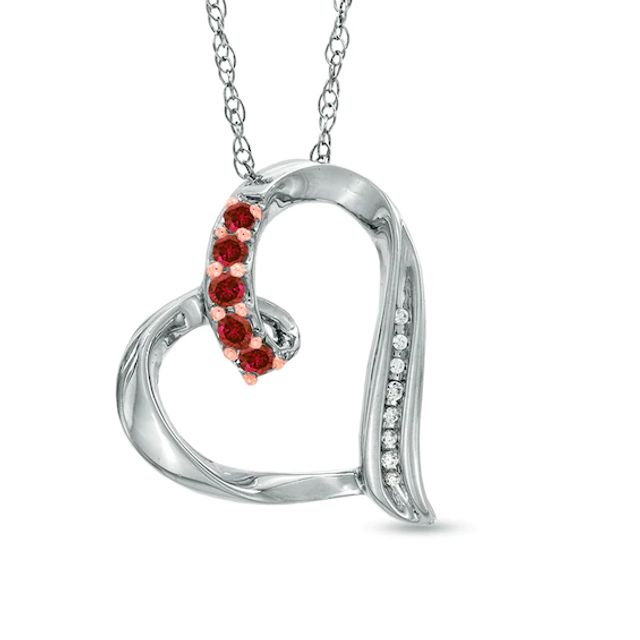 Garnet and Diamond Accent Looping Heart Pendant in Sterling Silver