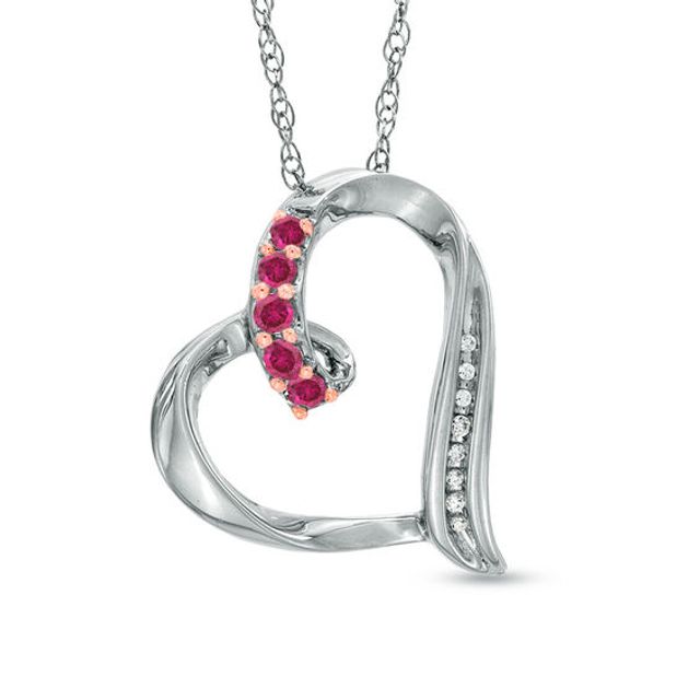 Lab-Created Ruby and Diamond Accent Looping Heart Pendant in Sterling Silver