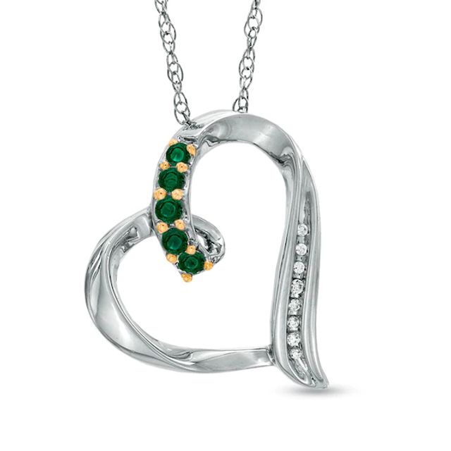 Lab-Created Emerald and Diamond Accent Looping Heart Pendant in Sterling Silver