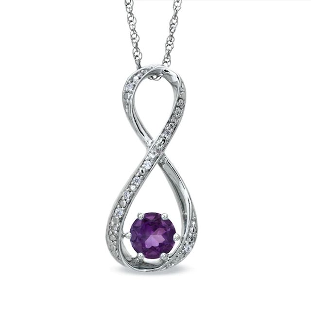 5.5mm Amethyst and Diamond Accent Infinity Pendant in Sterling Silver