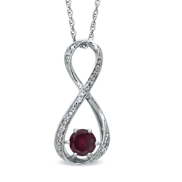 5.5mm Garnet and Diamond Accent Infinity Pendant in Sterling Silver