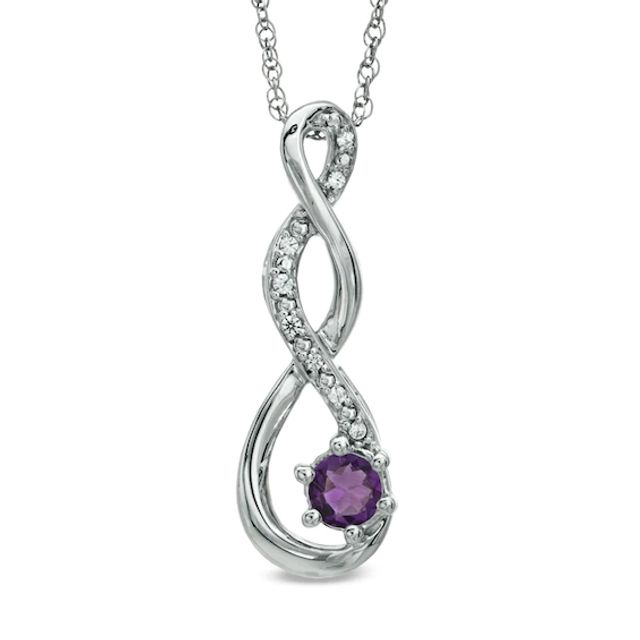 5.5mm Amethyst and Diamond Accent Twist Pendant in Sterling Silver