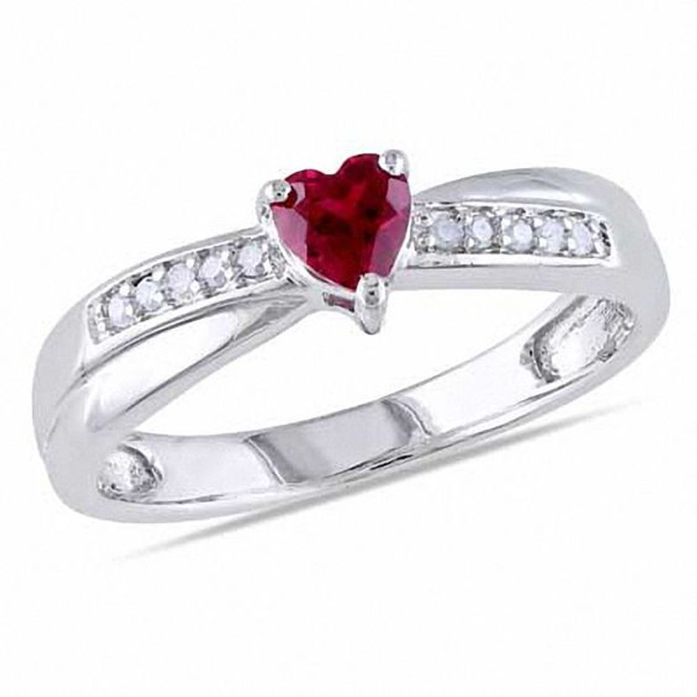 4.0mm Heart-Shaped Lab-Created Ruby and 1/20 CT. T.w. Diamond Promise Ring in Sterling Silver
