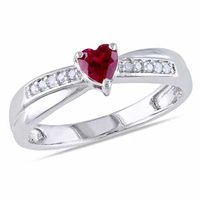 4.0mm Heart-Shaped Lab-Created Ruby and 1/20 CT. T.w. Diamond Promise Ring Sterling Silver