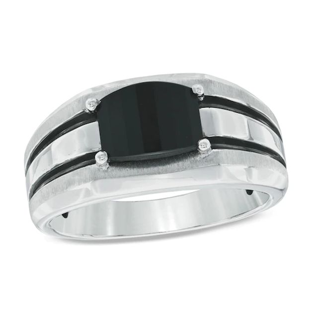 Barrel-Cut Onyx Comfort Fit Ring in Sterling Silver