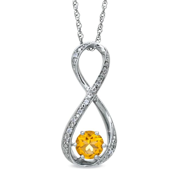 5.5mm Citrine and Diamond Accent Infinity Pendant in Sterling Silver