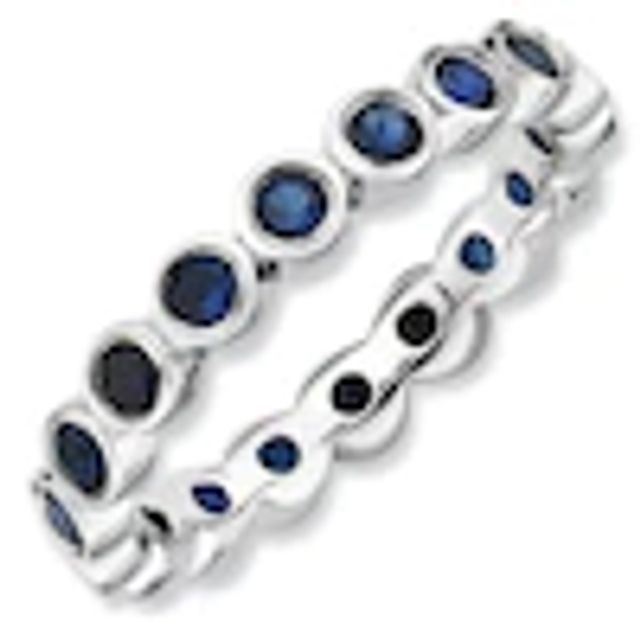 Stackable Expressionsâ¢ Bezel-Set Large Lab-Created Blue Sapphire Eternity Style Ring in Sterling Silver