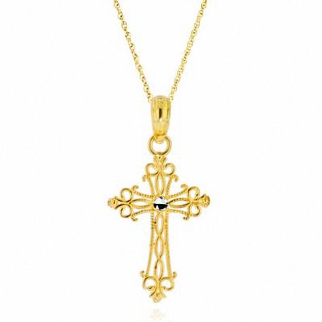 Diamond-Cut Filigree Cross Pendant in 10K Two-Tone Gold