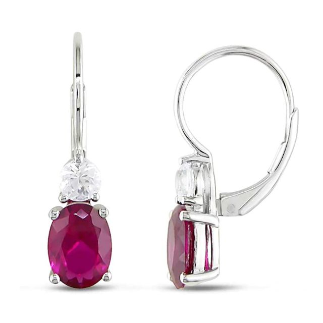 Oval Lab-Created Ruby and White Sapphire Earrings in Sterling Silver