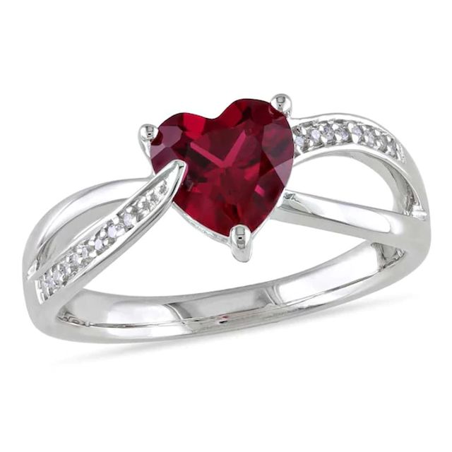 7.0mm Heart-Shaped Lab-Created Ruby and 1/20 CT. T.w. Diamond Ring in Sterling Silver