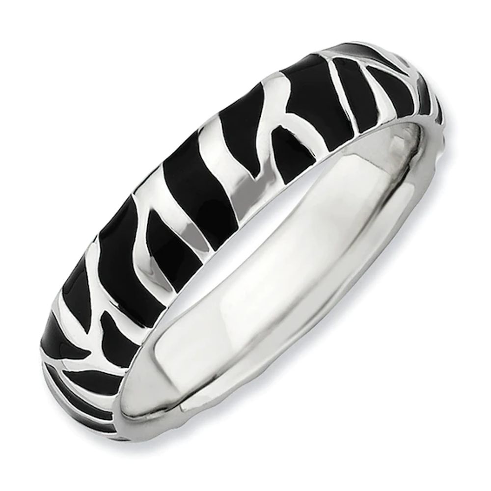 Stackable Expressionsâ¢ 4.5mm Black and White Enamel Zebra Print Ring Sterling Silver