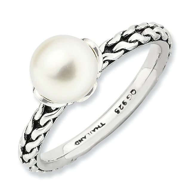 Stackable Expressionsâ¢ 7.0-7.5mm Freshwater Cultured Pearl Rope Ring in Sterling Silver