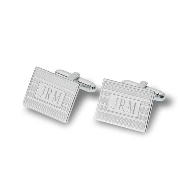 Men's Rectangular Cuff Links in Sterling Silver (1-4 Initials)