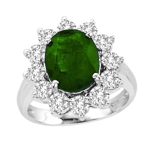 Oval Emerald and 1-1/2 CT. T.w. Diamond Ring in 14K White Gold