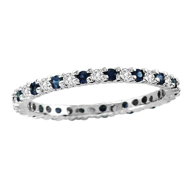 Blue Sapphire and 1/4 CT. T.w. Diamond Eternity Band in 14K White Gold