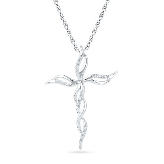 1/20 CT. T.w. Diamond Cascading Cross Pendant in 10K White Gold