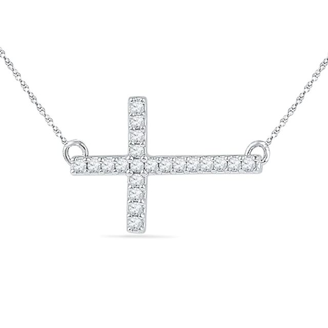 1/6 CT. T.w. Diamond Sideways Cross Necklace in Sterling Silver