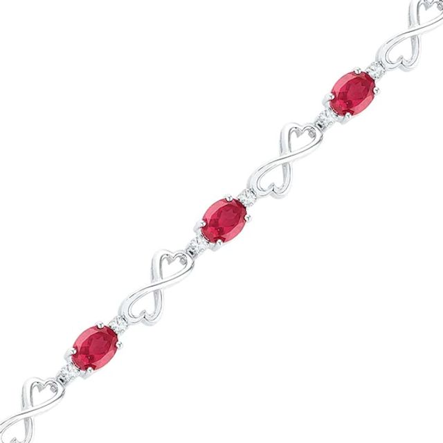 Oval Lab-Created Ruby and White Sapphire Heart Infinity Bracelet in Sterling Silver - 7.5"