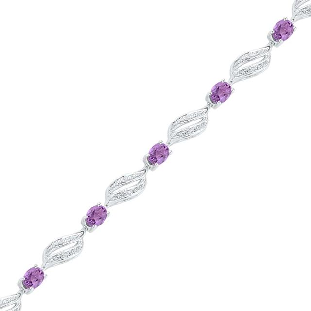 Oval Amethyst and 1/20 CT. T.w. Diamond Bracelet in Sterling Silver - 7.5"