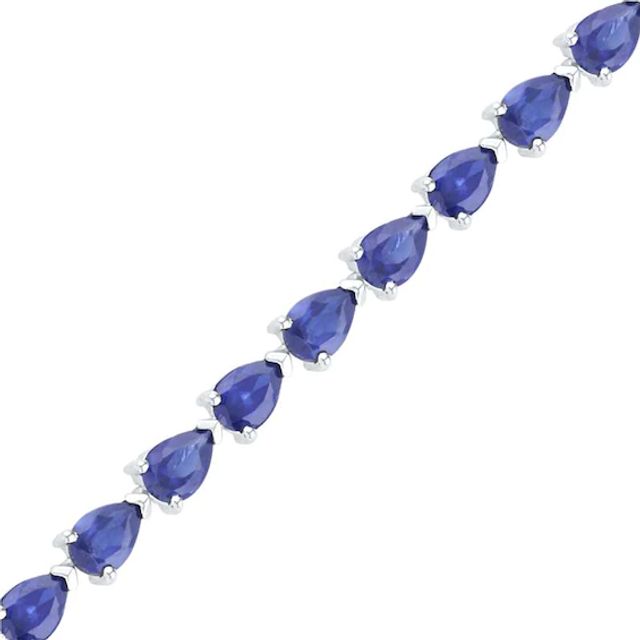Pear-Shaped Lab-Created Blue Sapphire Tennis Bracelet in Sterling Silver - 7.5"