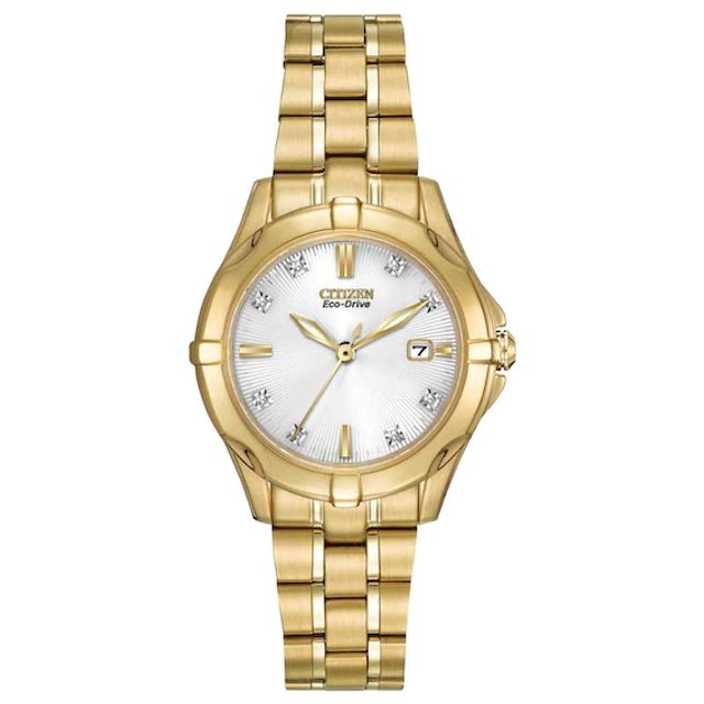 Ladies' Citizen Eco-DriveÂ® Diamond Accent Gold-Tone Watch with Silver-Tone Dial (Model: Ew1932-54A)