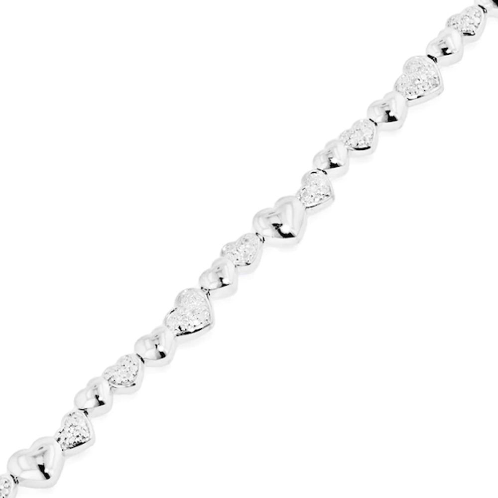 Diamond Accent Alternating Heart Bracelet in Sterling Silver - 7.5"