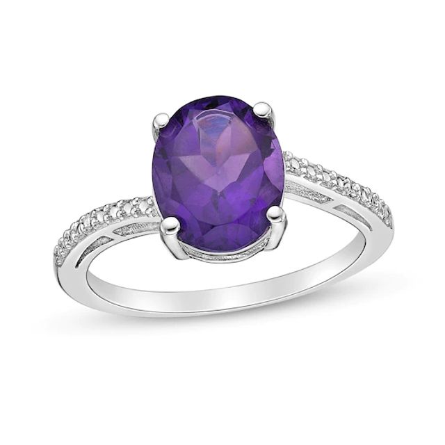 Oval Amethyst and Diamond Accent Ring Sterling Silver