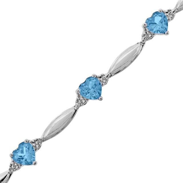 Heart-Shaped Blue Topaz and Diamond Accent Bracelet in Sterling Silver