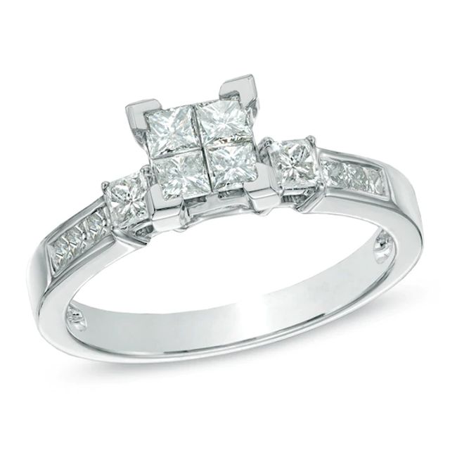 3/4 CT. T.w. Quad Princess-Cut Diamond Three Stone Engagement Ring in 14K White Gold