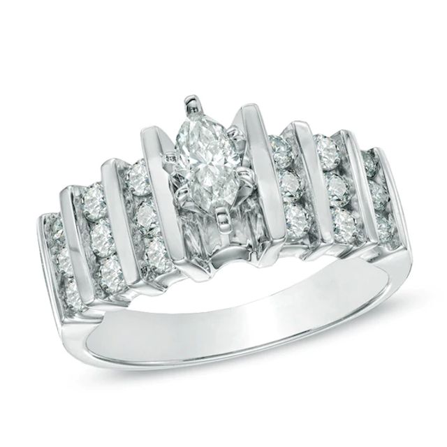 1 CT. T.w. Marquise Diamond Multi-Row Engagement Ring in 14K White Gold