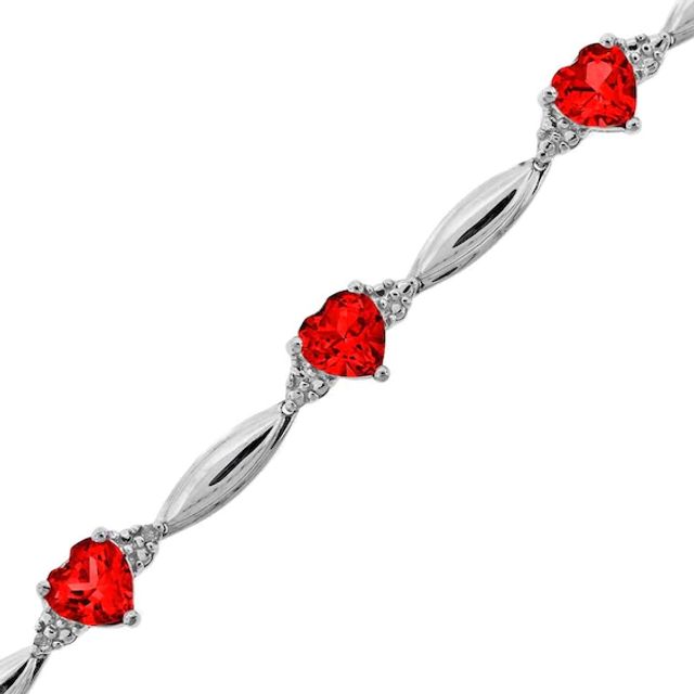 Heart-Shaped Lab-Created Ruby and Diamond Accent Bracelet in Sterling Silver