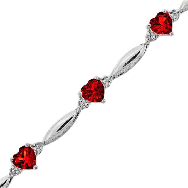 Heart-Shaped Garnet and Diamond Accent Bracelet in Sterling Silver