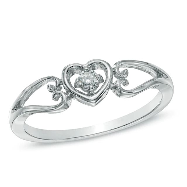 Diamond Accent Solitaire Heart Promise Ring in 10K White Gold