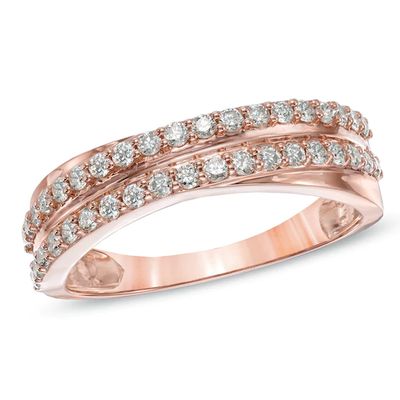 1/2 CT. T.w. Diamond Double Row Anniversary Band in 10K Rose Gold