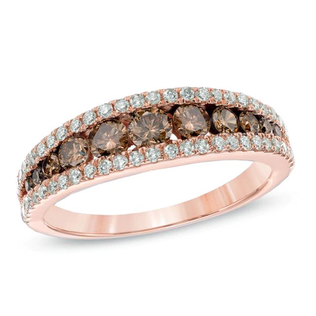 1 CT. T.w. Champagne and White Diamond Edge Anniversary Band in 14K Rose Gold