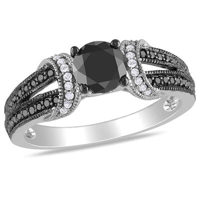 1 CT. T.w. Enhanced Black and White Diamond Collar Ring 10K Gold