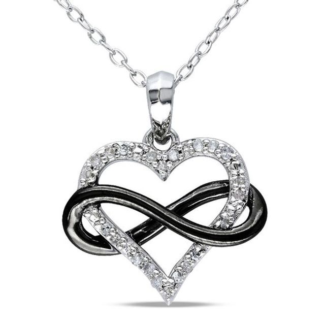 1/10 CT. T.w. Diamond Sideways Infinity with Heart Pendant in Two-Tone Sterling Silver
