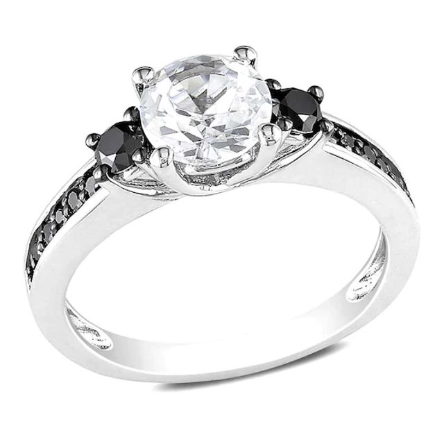 6.5mm Lab-Created White Sapphire and 1/3 CT. T.w. Black Diamond Ring in Sterling Silver