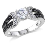 5.0mm Lab-Created White Sapphire and 1/4 CT. T.w. Enhanced Black Diamond Ring Sterling Silver