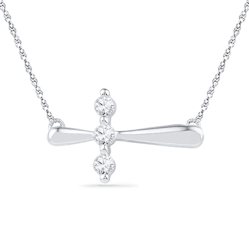 Peoples Jewellers Sideways Diamond-Cut Bead Cross Necklace in 10K Gold -  17