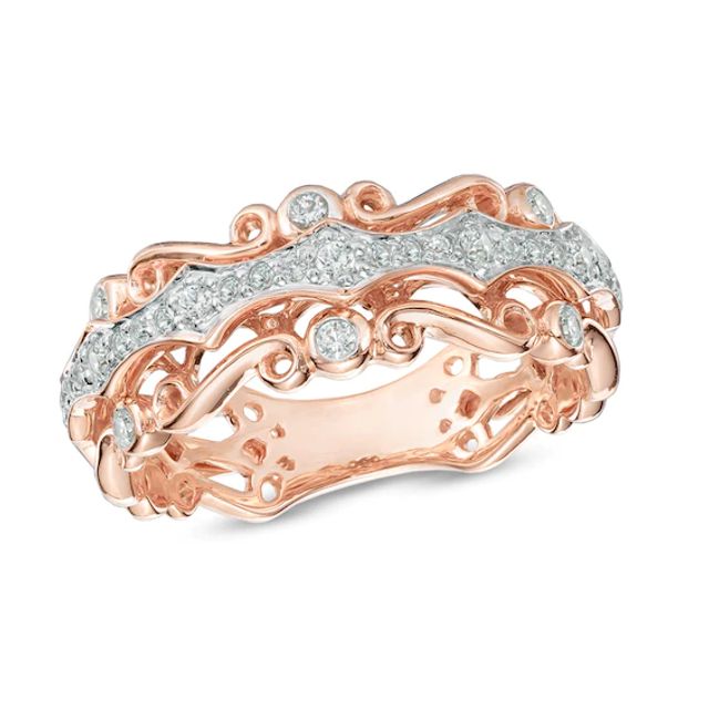 1/4 CT. T.w. Diamond Vintage-Inspired Scroll Band in 10K Rose Gold