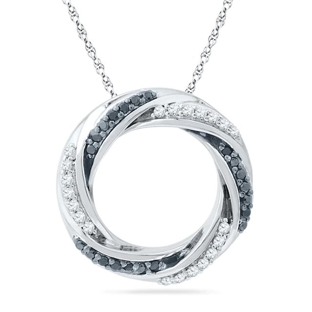 1/4 CT. T.w. Enhanced Black and White Diamond Circle Pendant in Sterling Silver